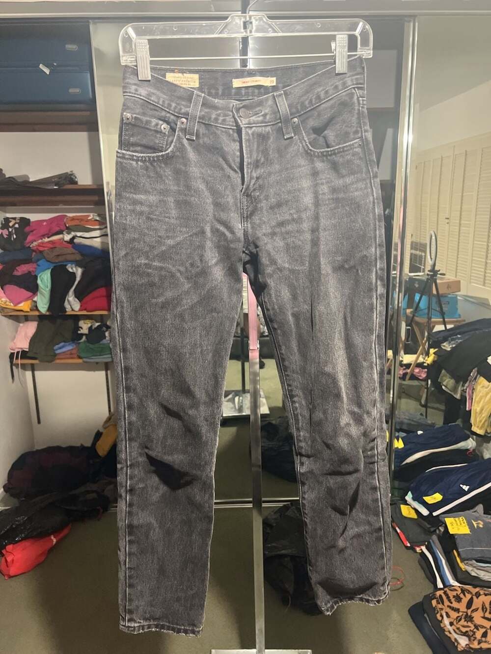 Levi's Middy Straight Jeans Size W23 L29 Black Acid Wash Denim